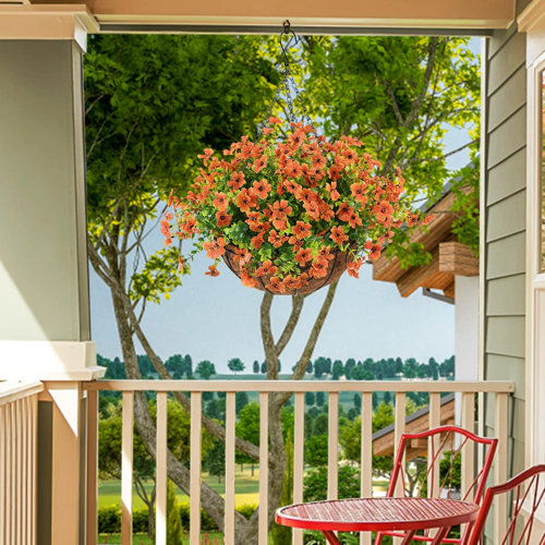 Primrue Farr Silk Hanging Basket Arrangement in Basket Wayfair